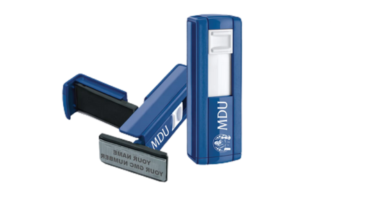 Blue mechanical name stamp
